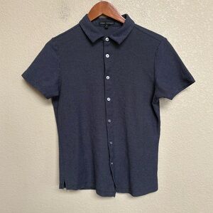 Robert Barakett Navy Micro Print Short Sleeve Button Front Shirt Men’s Small